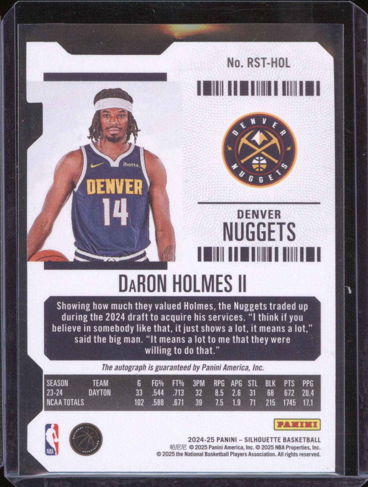 2024-25 Panini Silhouette RST-HOL DaRon Holmes II Rookie Ticket Auto Die Cut RC