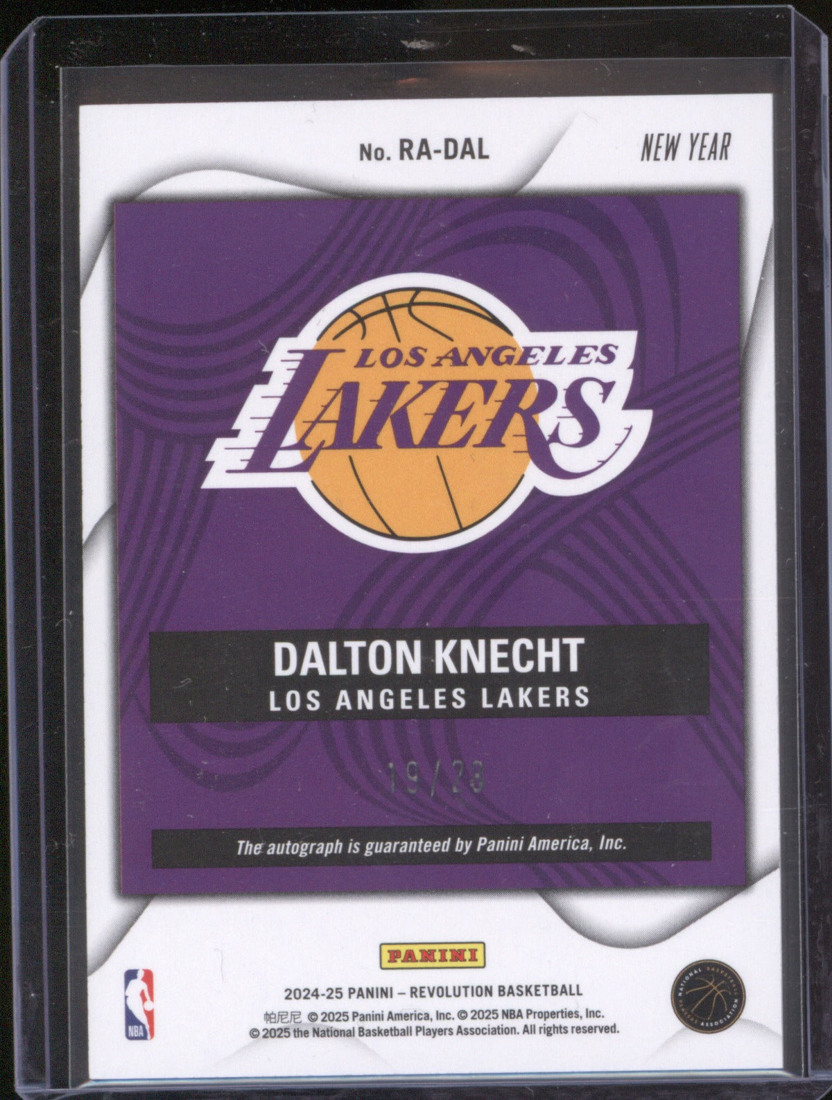 2024-25 Panini Revolution RA-DAL Dalton Knecht New Year Rookie Auto /28