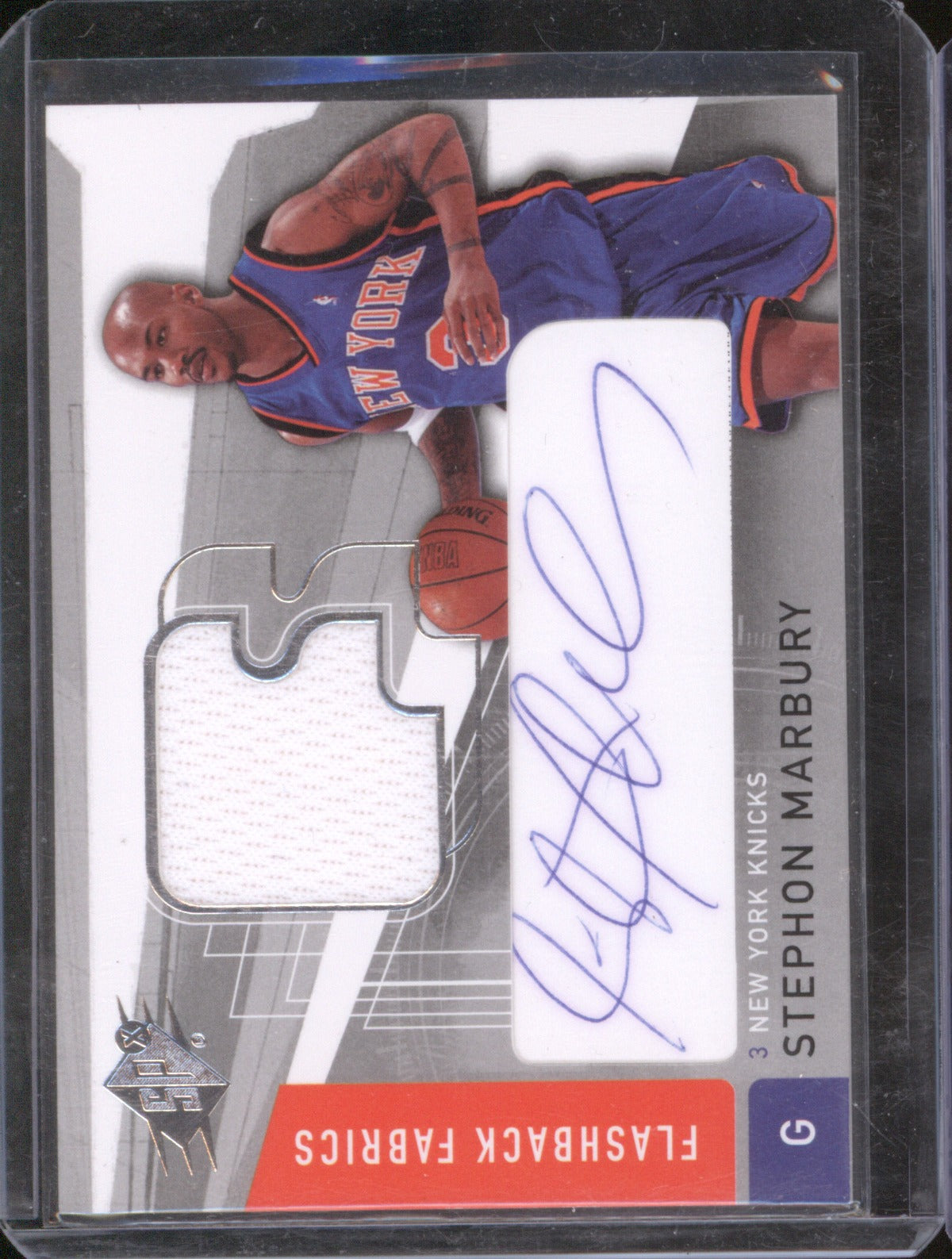 2003-04 Upper Deck SPX 167 Stephon Marbury Flashback Fabrics Jersey On Card Auto
