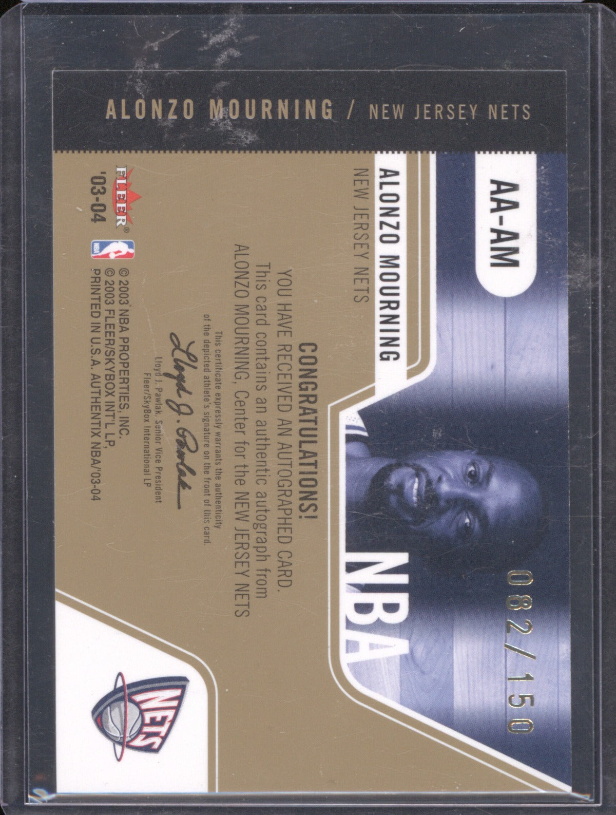 2003-04 Fleer AA-AM Alonzo Mourning Authentix Autograph On Card /150