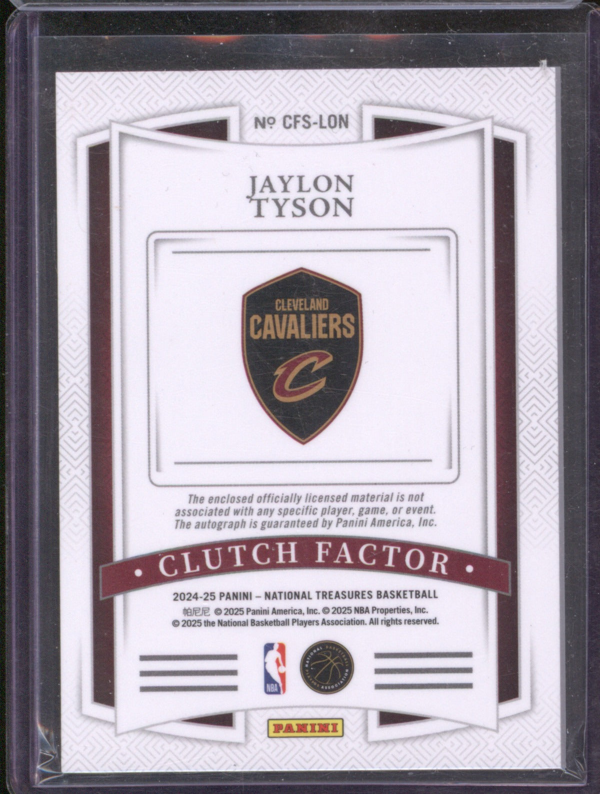 2024 Panini National Treasures CFS-LON Jaylon Tyson Clutch Factor Patch Auto RC
