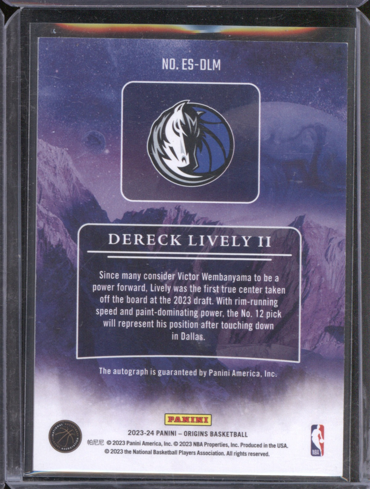 2023-24 Panini Origins ES-DLM Dereck Lively II Elevation Signatures Pink /25 RC