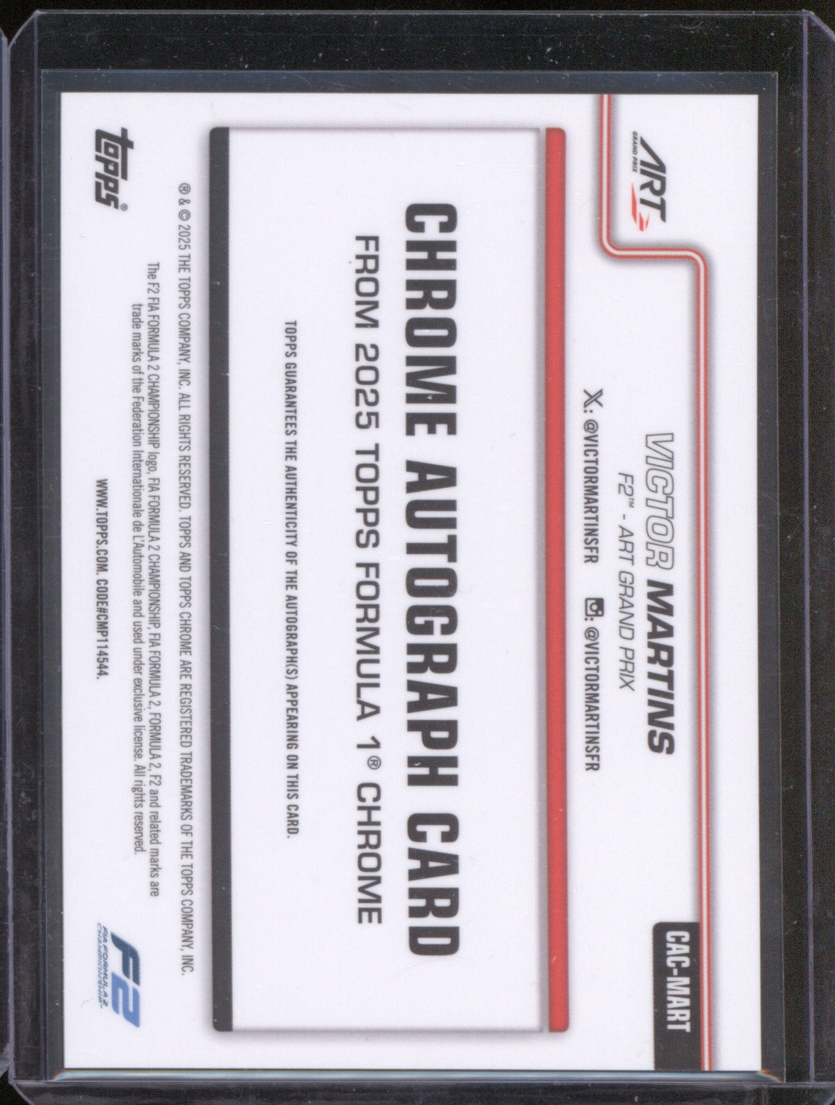 2025 Topps Chrome Formula 1 Victor Martins Refractor Auto F2 - ART