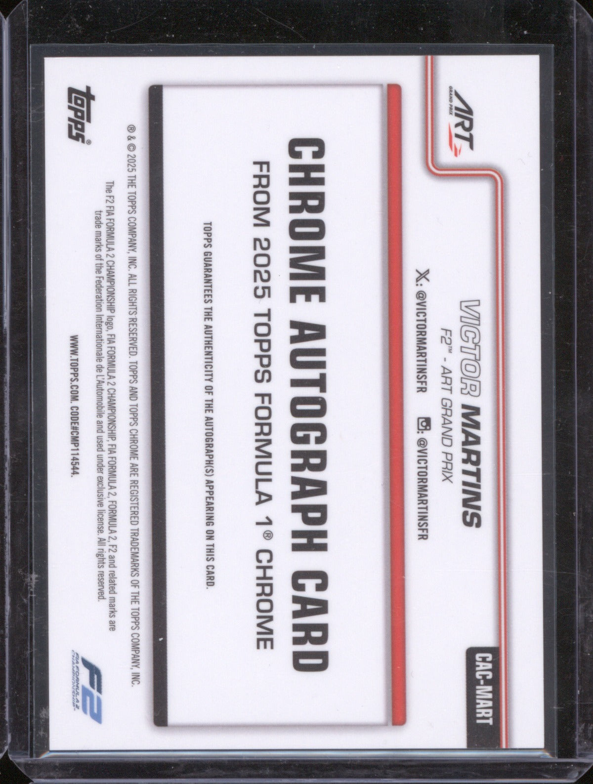 2025 Topps Chrome Formula 1 Victor Martins Refractor Auto F2 - ART