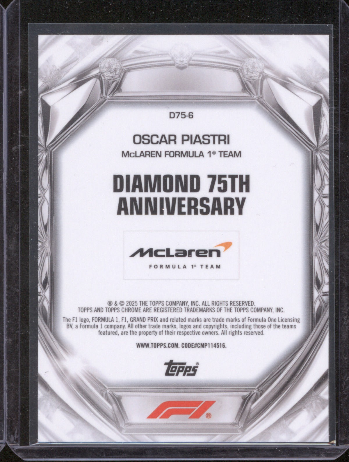 2025 Topps Chrome Formula 1 Oscar Piastri Diamond 75th Anniversary Blue 84/150