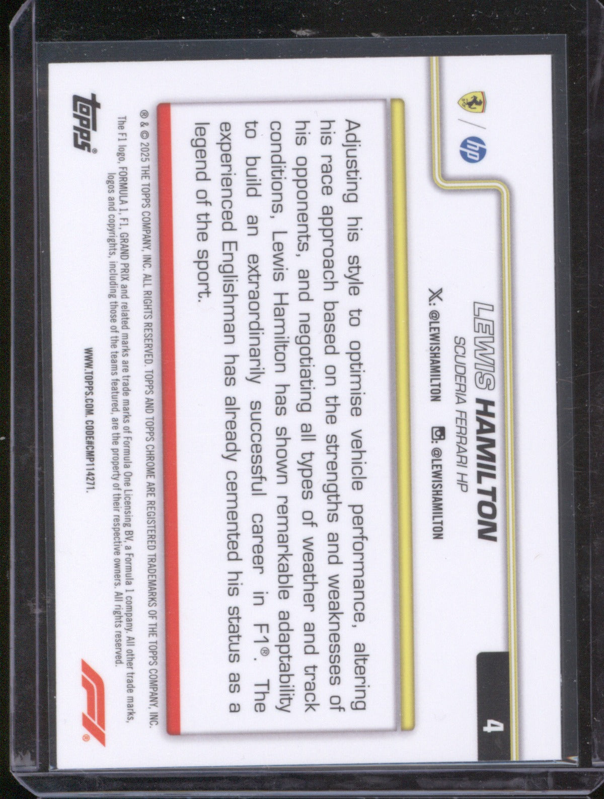 2025 Topps Chrome Formula 1 Lewis Hamilton Black & White Lazer Refractor