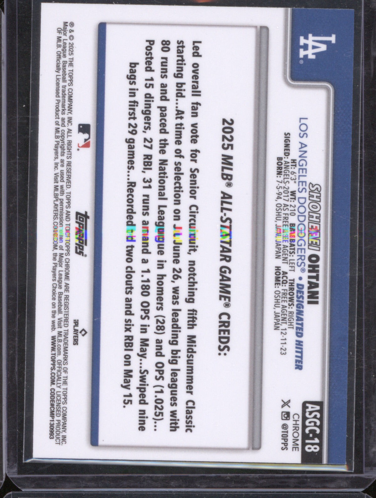 2025 Topps Chrome Update Shohei Ohtani All-Star Game Refractor