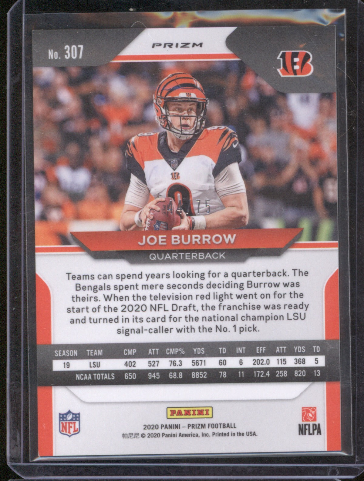 2020 Panini Prizm Joe Burrow #307 Green Scope RC /75