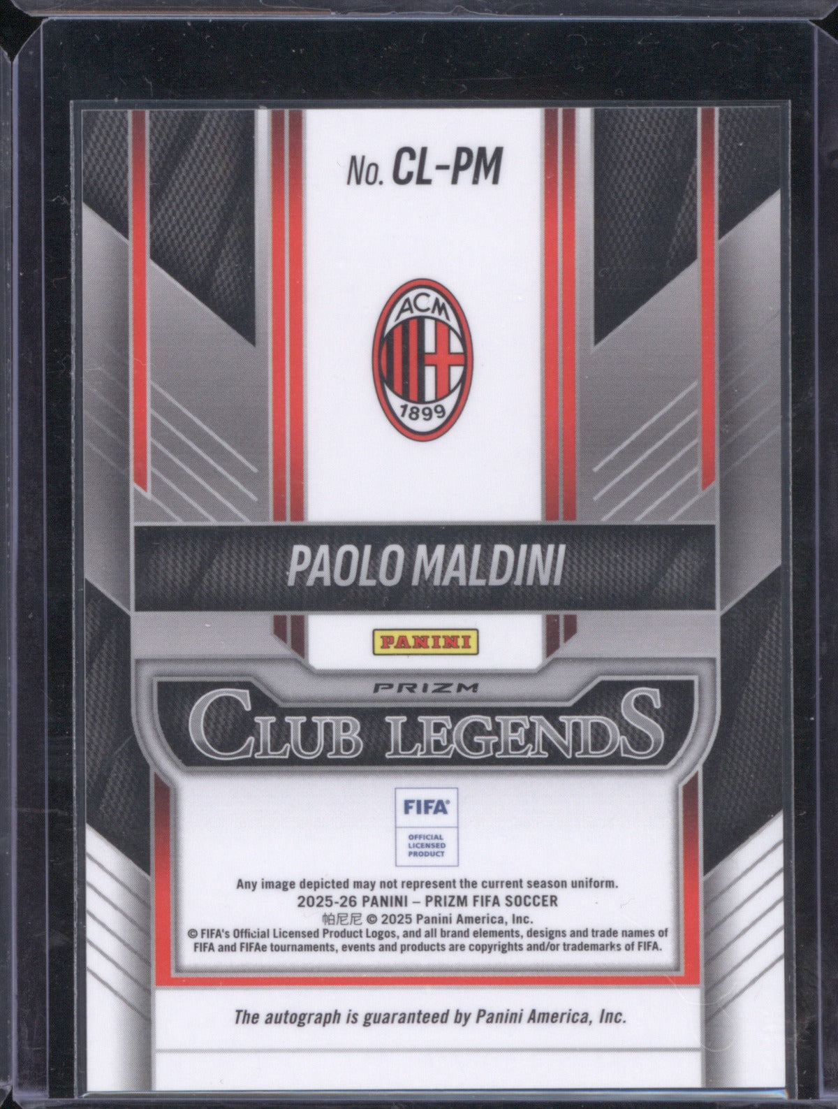 Paolo Maldini 2025 Panini Prizm FIFA #CL-PM Club Legends Red Pulsar Auto