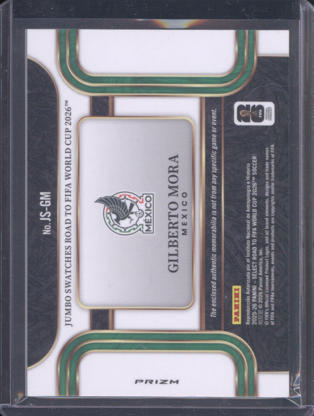 Gilberto Mora 2025 Panini Select #JS-GM Road to FIFA World Cup Jumbo Swatches RC
