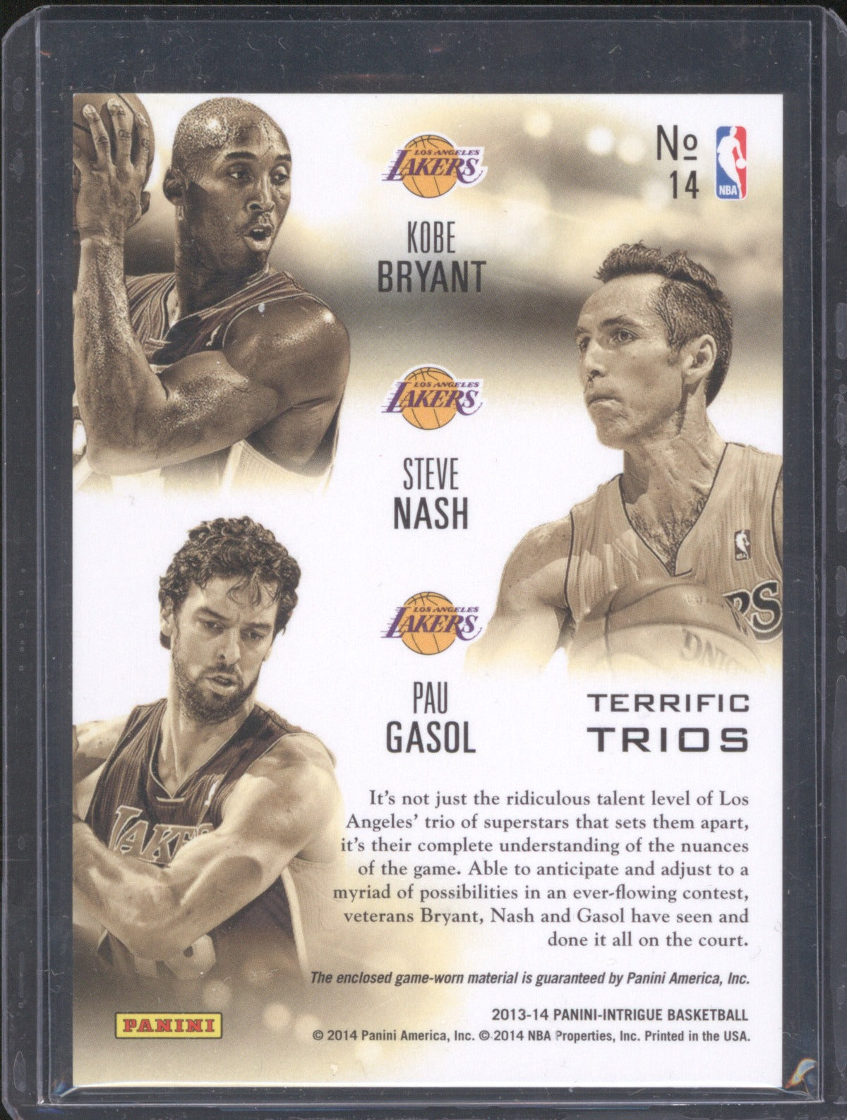 Kobe Bryant, Steve Nash, Pau Gasol 2013-14 Panini Intrigue 14 Terrific Trios 199