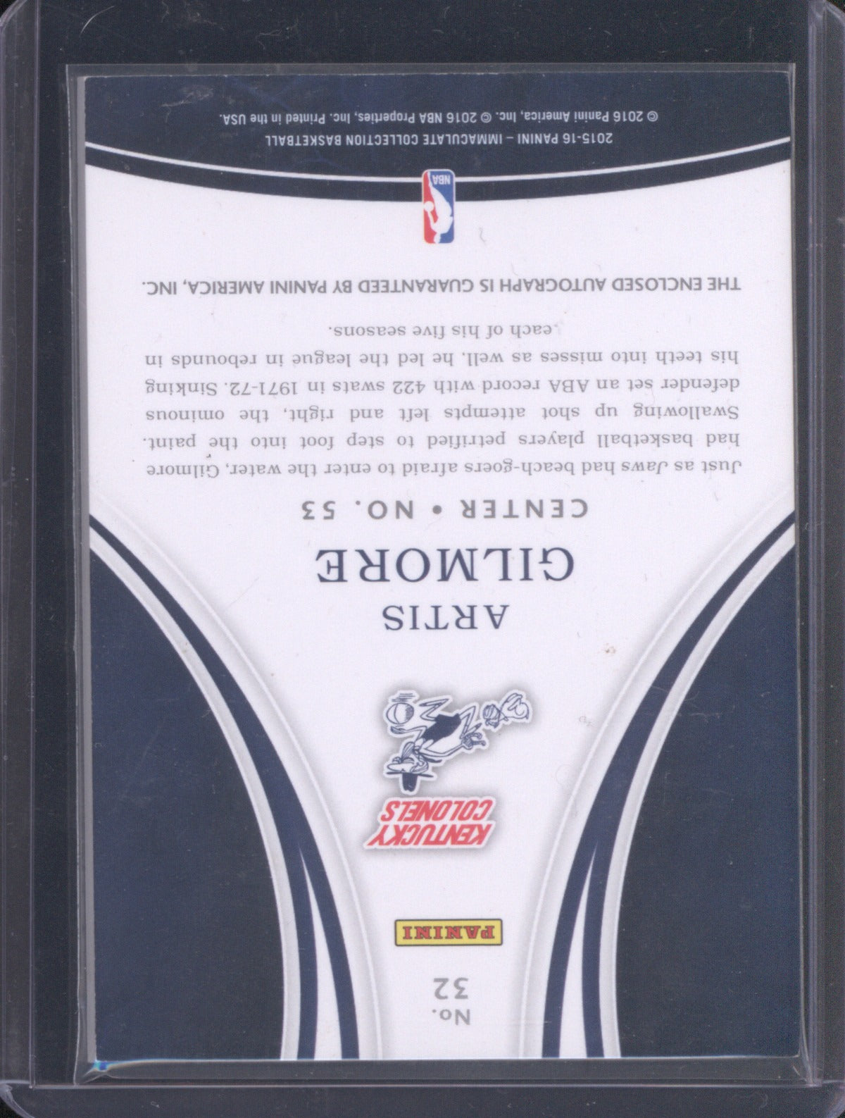 Artis Gilmore 2021 Panini Immaculate Autographs Colonels /10