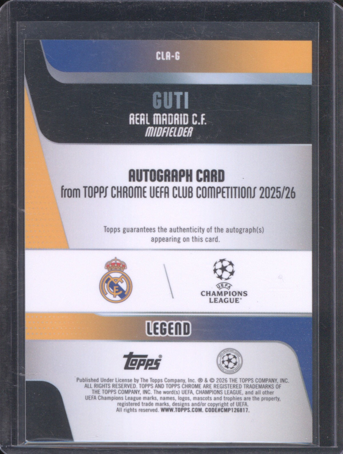 Guti 2025 Topps Chrome Club Competitions #CLA-G Legends Auto Aqua Refractor /199