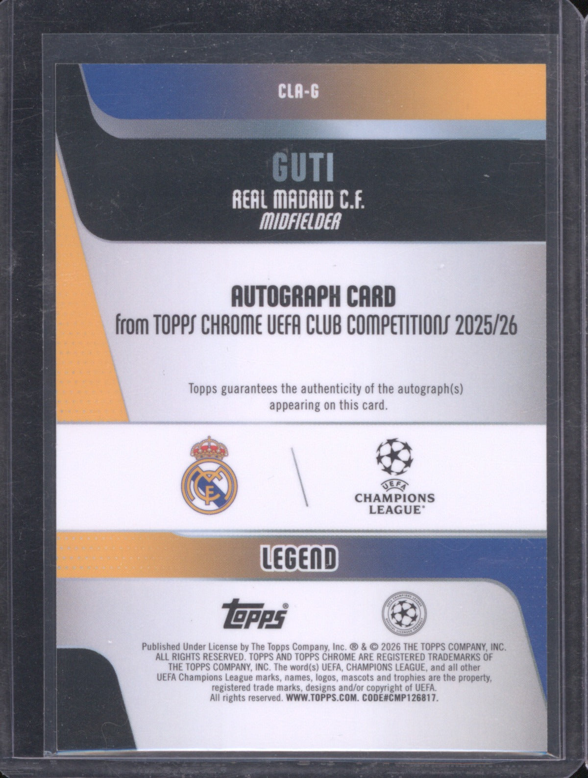 Guti 2025 Topps Chrome Club Competitions #CLA-G Legends Auto Aqua Refractor /199