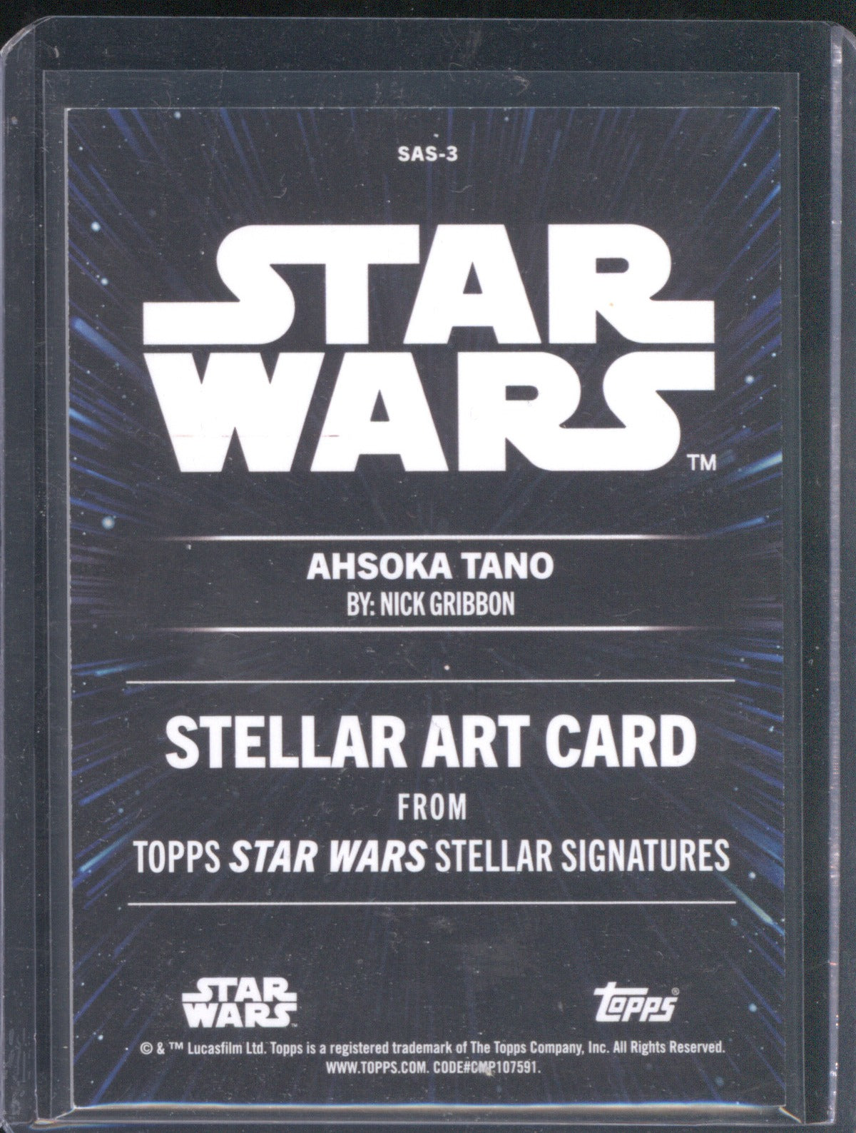 Ahsoka Tano 2025 Topps Star Wars Stellar Art Card SAS-3 /99