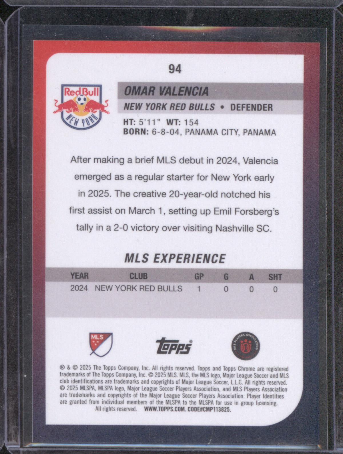 2025 Topps Chrome MLS Omar Valencia 94 Black Refractor /10