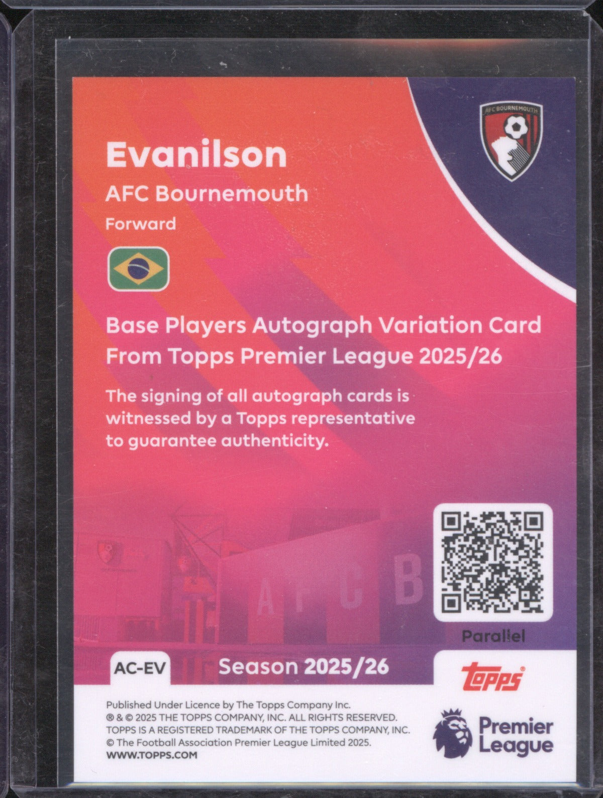 2025 Topps Premier League Evanilson AC-EV Black & White Diamond Auto