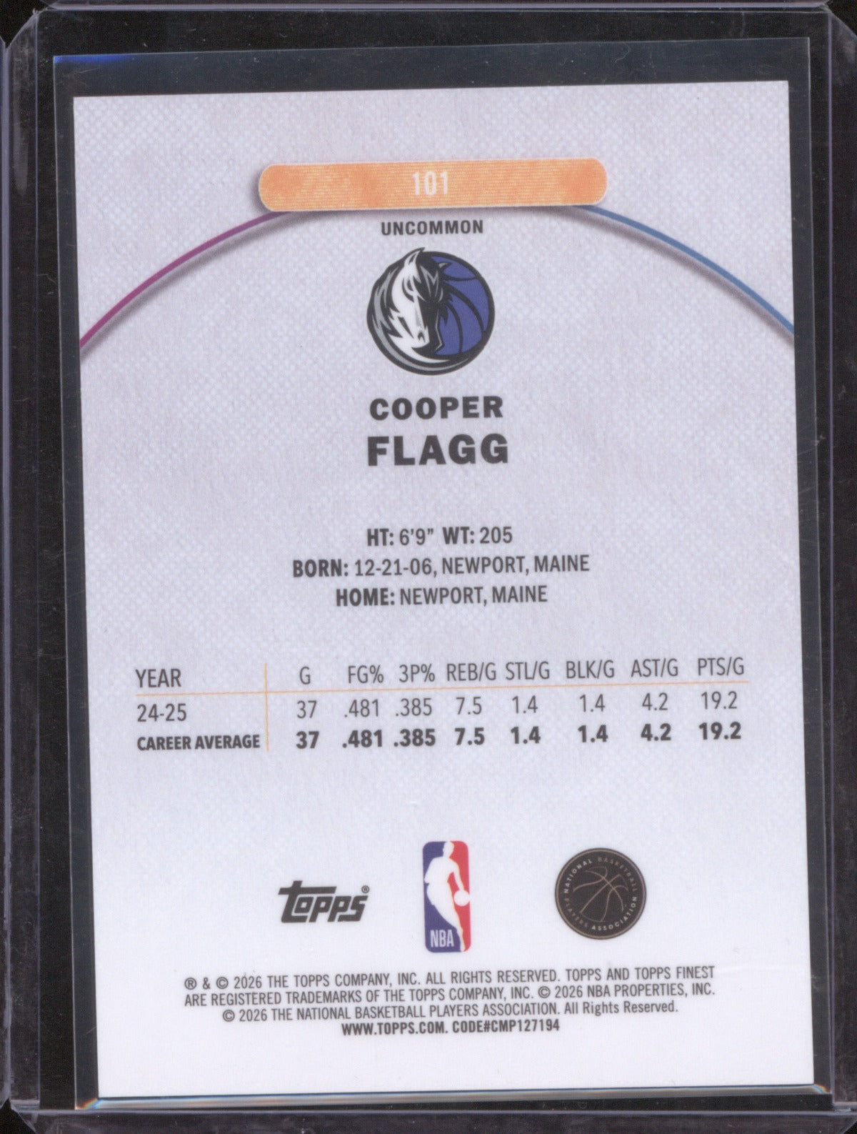 Cooper Flagg 2025-26 Topps Finest 101 Gold Geometric Uncommon /25 RC Rookie
