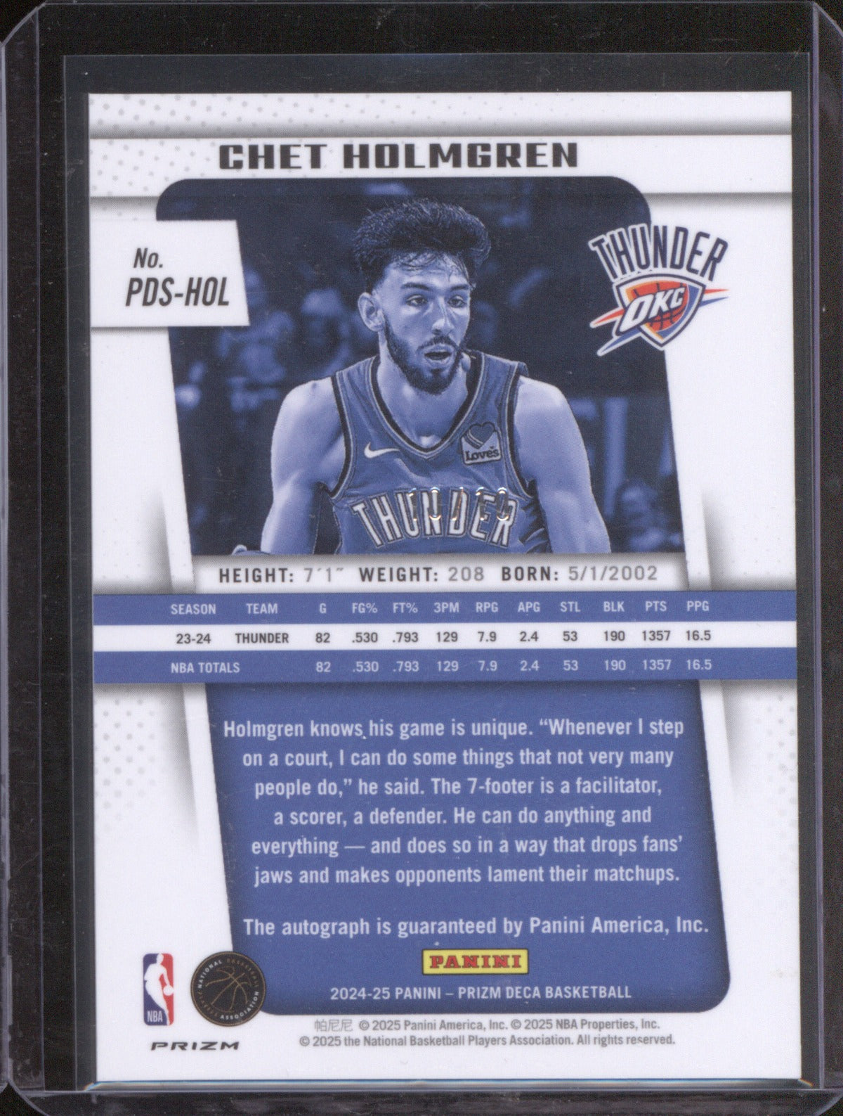 Chet Holmgren 2024-25 Panini Prizm PDS-HOL Gold Shimmer Auto /10