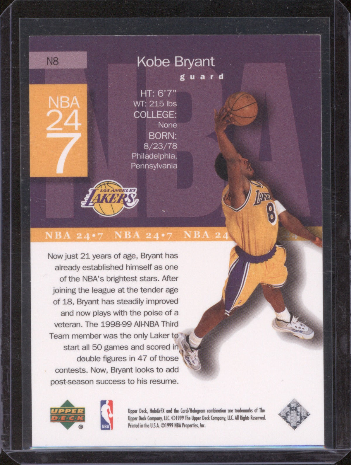 Kobe Bryant 1999 Upper Deck HoloGrFX N8 NBA 24/7