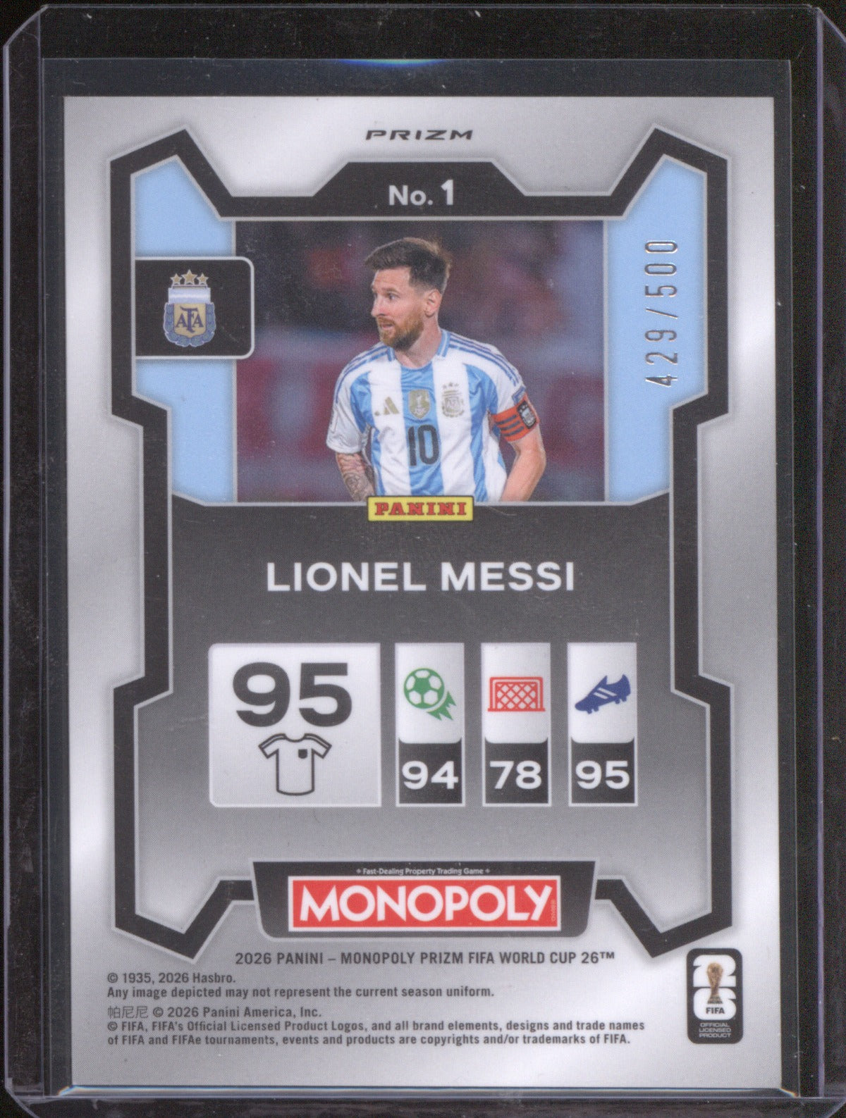 2026 Panini Prizm Monopoly World Cup Lionel Messi Big Money Shimmer /500