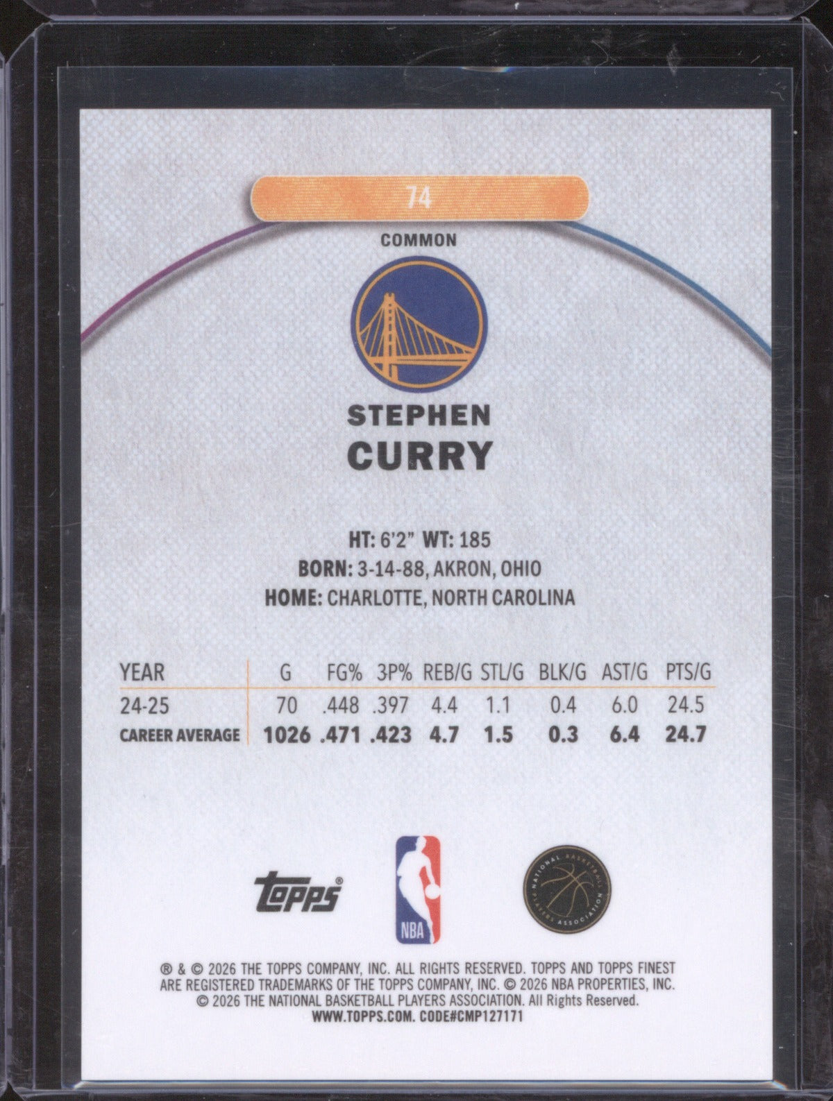 Stephen Curry 2025-26 Topps Finest 74 Gold Geometric /50 Common
