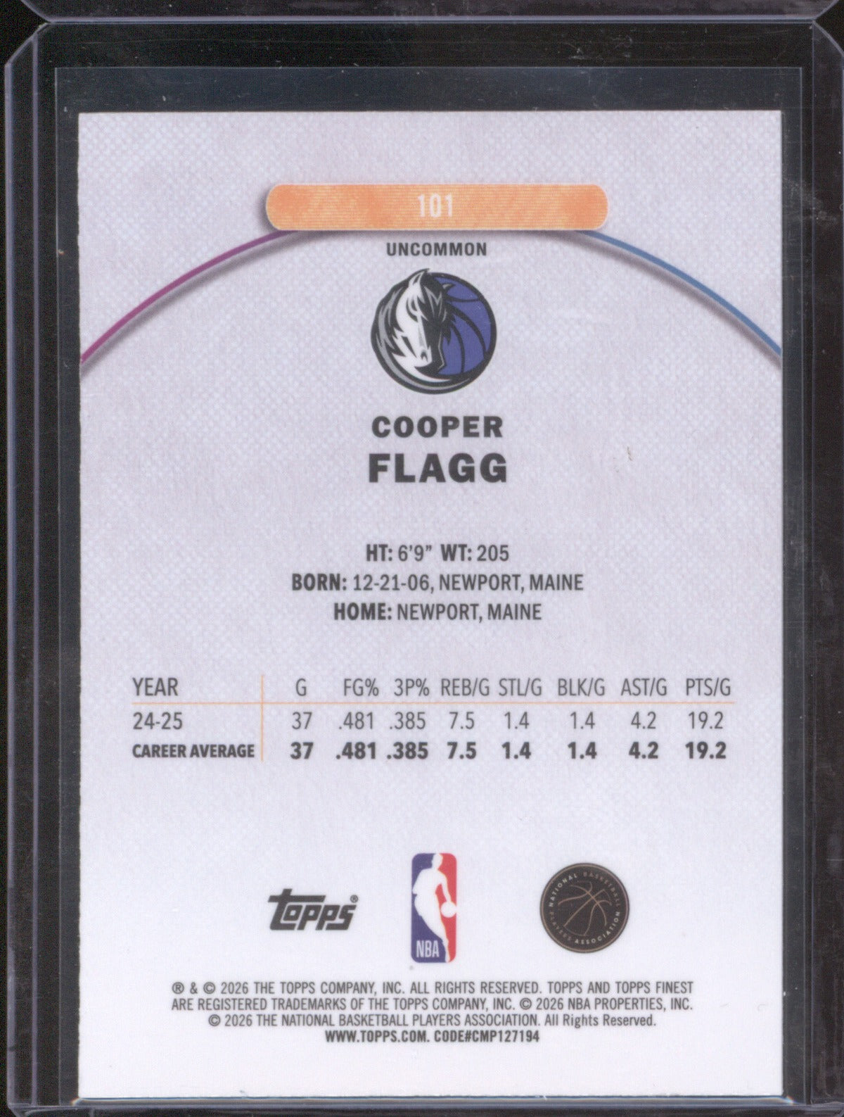 2025-26  Topps Finest Cooper Flagg Sky Blue Refractor Rookie /250