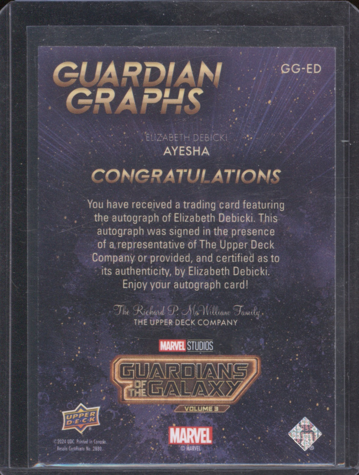 2024 Upper Deck Marvel Guardians Of The Galaxy Vol 3 Elizabeth Debicki Auto