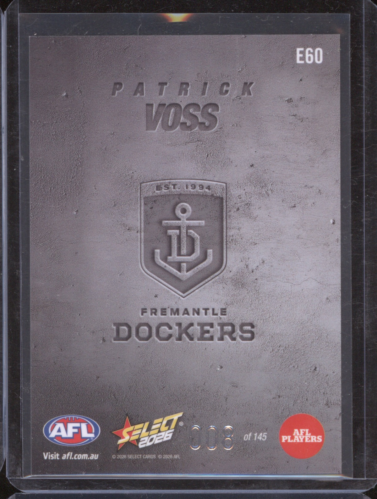 2026 AFL Select Footy Stars Etched Patrick Voss /145
