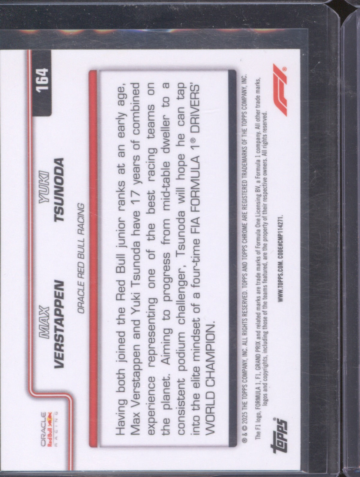 Verstappen/Tsunoda 2025 Topps Chrome Formula 1 #164 Pink Wave Refractor 021/250