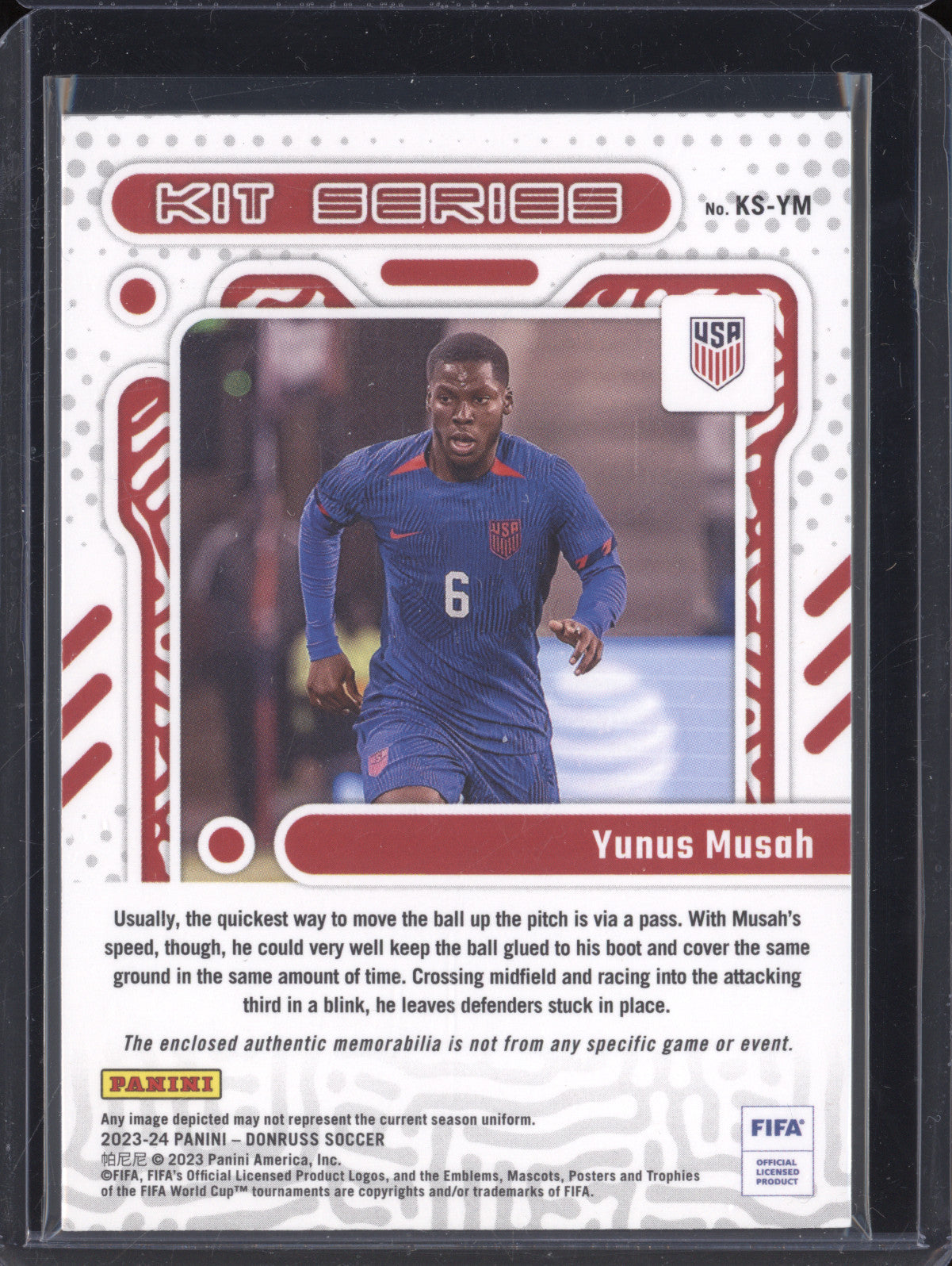 Yunus Musah 2023-24 Panini Donruss KS-YM Kit Series Jersey