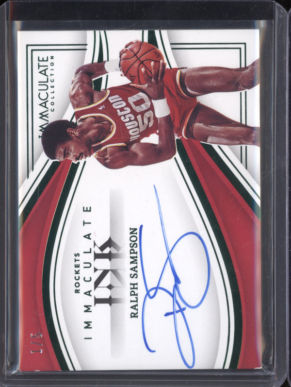 Ralph Sampson 2022-23 Panini Immaculate II-RSM Immaculate Ink Green Auto 1/5