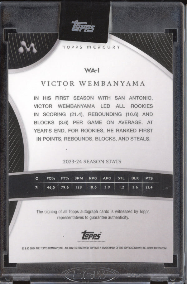 Victor Wembanyama 2023-24 Topps Mercury WA-1 Blue Refractor Autograph RC 16/75