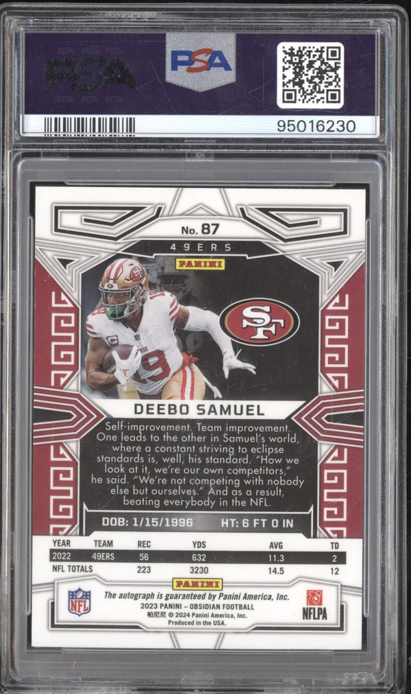 Deebo Samuel 2023 Panini Obsidian 87 Signature Auto PSA 9/10