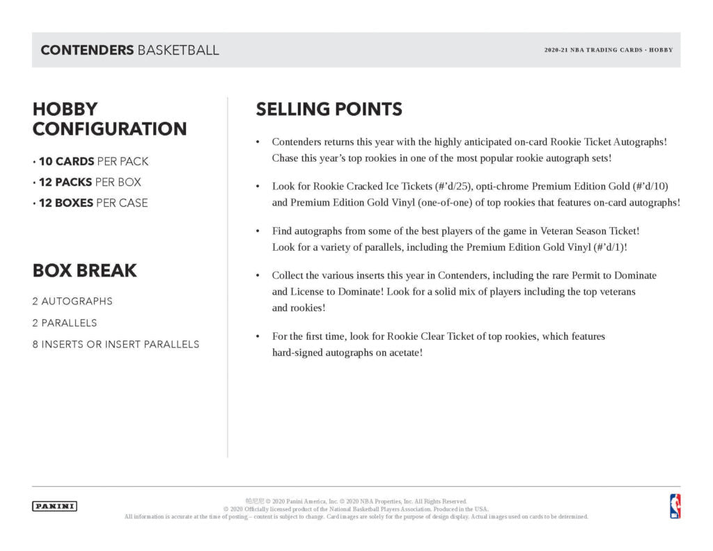 2020/21 Panini Contenders Basketball Hobby Box