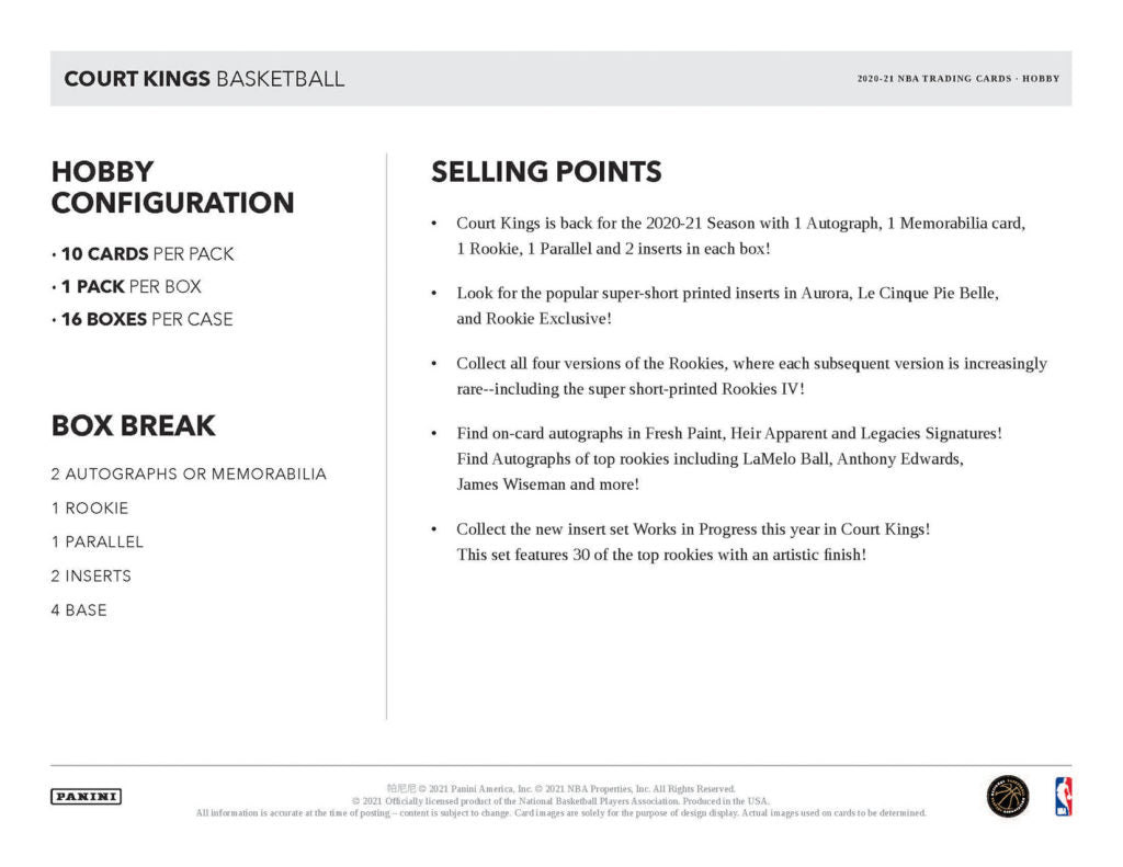 2020/21 Panini Court Kings Basketball Hobby Box