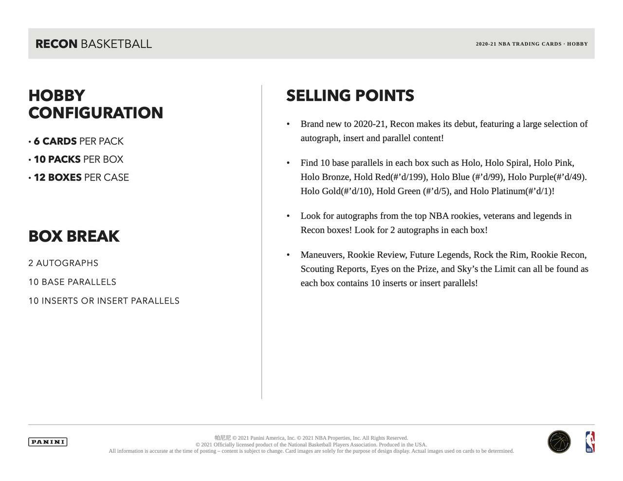 2020/21 Panini Recon Basketball Hobby Box