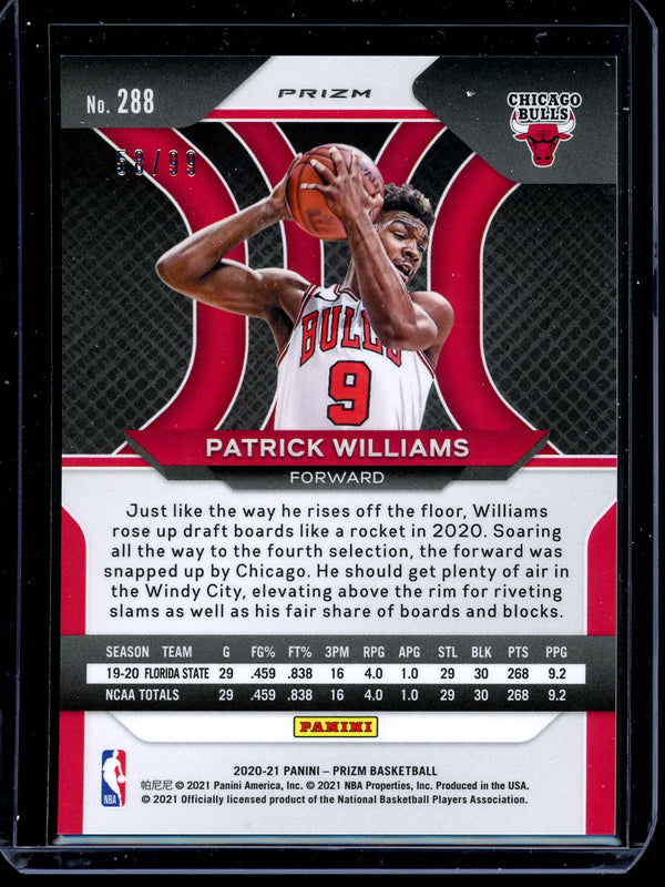 Patrick Williams 2020-21 Panini Prizm Purple Prizm RC 58/99