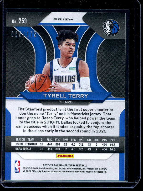 Tyrell Terry 2020-21 Panini Prizm Basketball Purple Cracked Ice RC 065/175