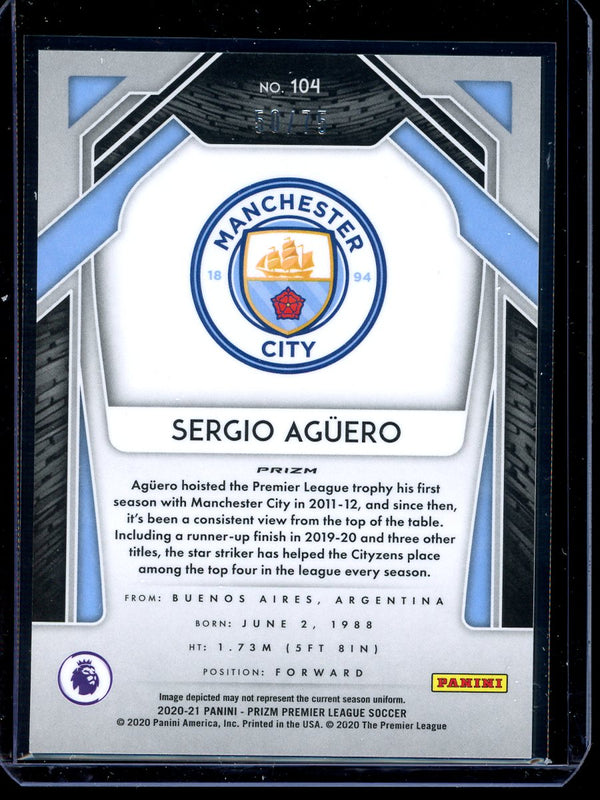 Sergio Aguero 2020-21 Panini Prizm Premier League Blue Cracked Ice 50/75