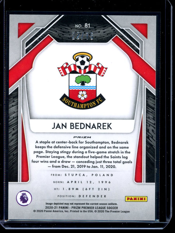 Jan Bednarek 2020-21 Panini Prizm Premier League Blue Cracked Ice 22/75