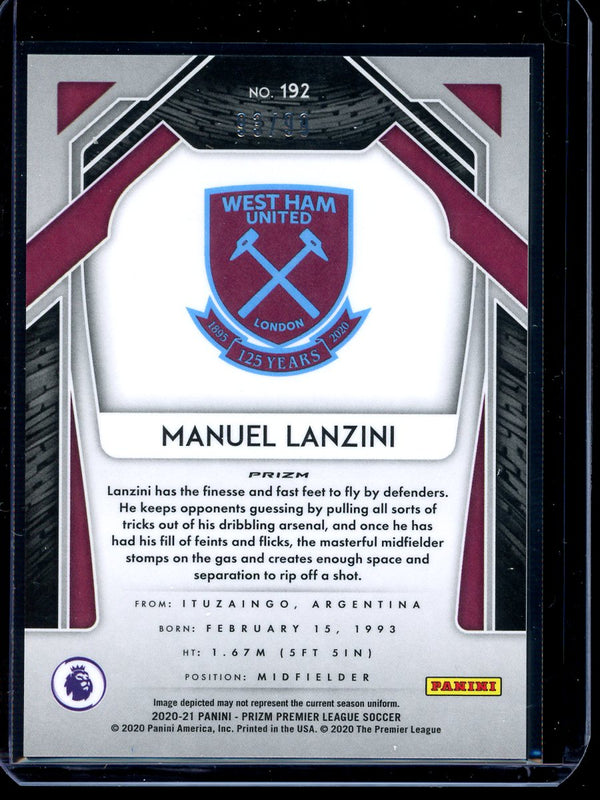 Manuel Lanzini 2020-21 Panini Prizm Premier League Purple Prizm 93/99