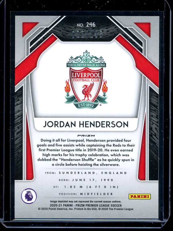 Jordan Henderson 2020-21 Panini Prizm Premier League Red Mojo 022/135