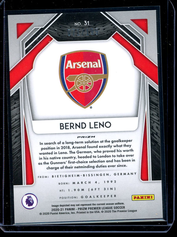 Bernd Leno 2020-21 Panini Prizm Premier League Blue Prizm 071/199