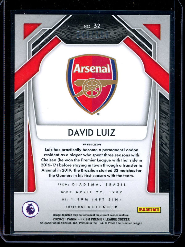 David Luiz 2020-21 Panini Prizm Premier League Blue Prizm 090/199