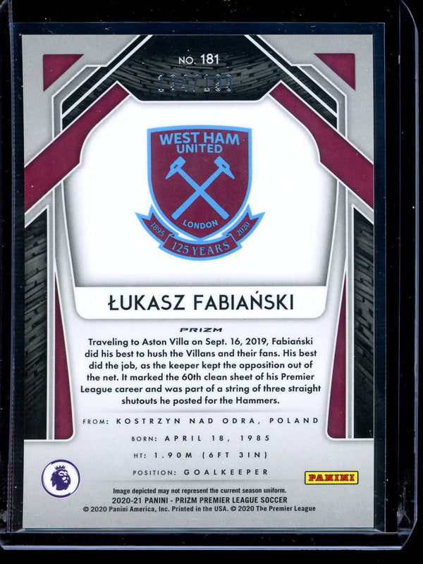 Lukasz Fabianski 2020-21 Panini Prizm Premier League Blue Prizm 194/199