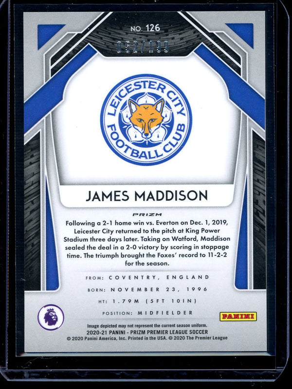 James Maddison 2020-21 Panini Prizm Premier League Blue Prizm 052/199