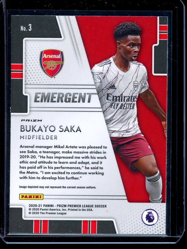 Bukayo Saka 2020-21 Panini Prizm Premier League Emergent Silver Prizm