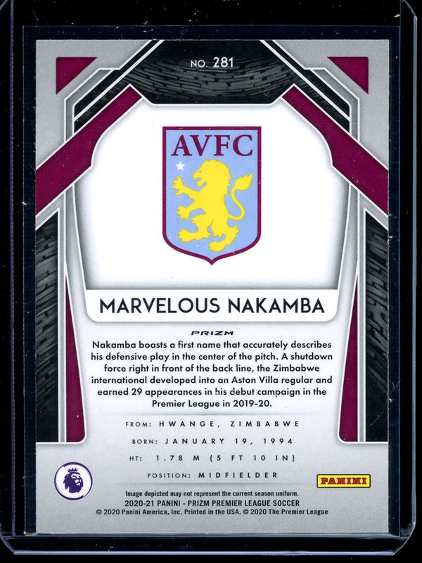 Marvelous Nakamba 20-21 Panini Prizm Premier League Blue Yellow Green Choice RC