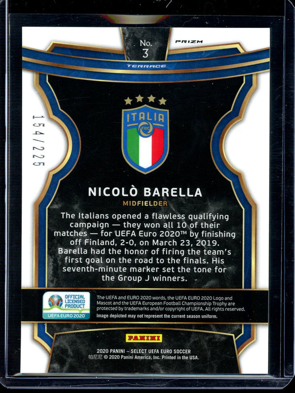 Nicolo Barella 2020 Panini Select Euro Soccer Terrace Blue RC 154/225